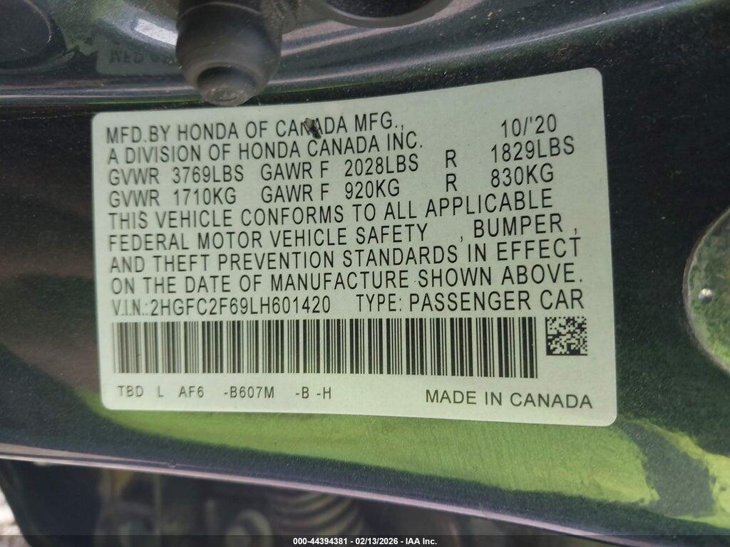 2HGFC2F69LH601420 2020 HONDA CIVIC photo no. 9