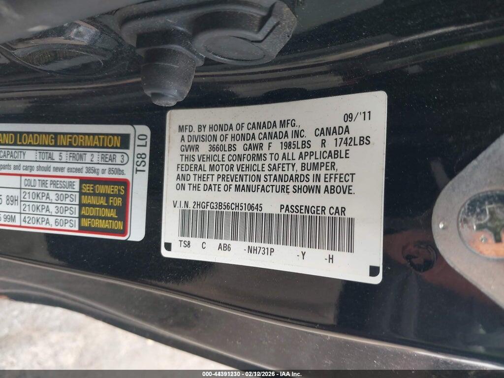 2HGFG3B56CH510645 2012 HONDA CIVIC photo no. 9