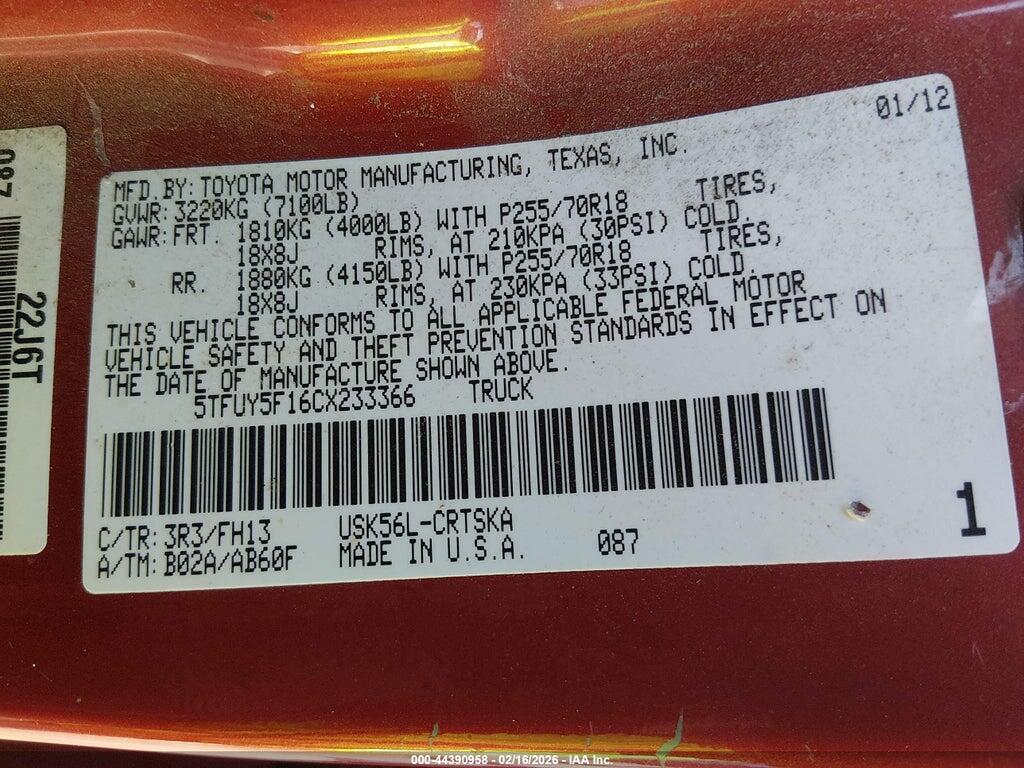 5TFUY5F16CX233366 2012 TOYOTA TUNDRA photo no. 9