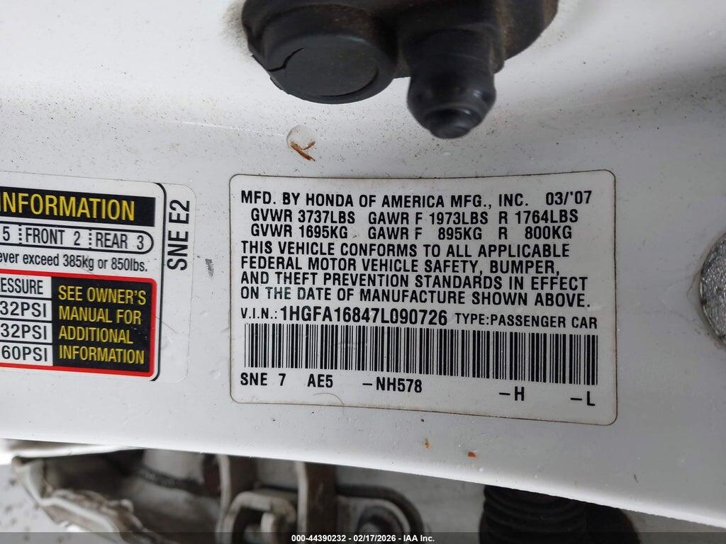 1HGFA16847L090726 2007 HONDA CIVIC photo no. 9