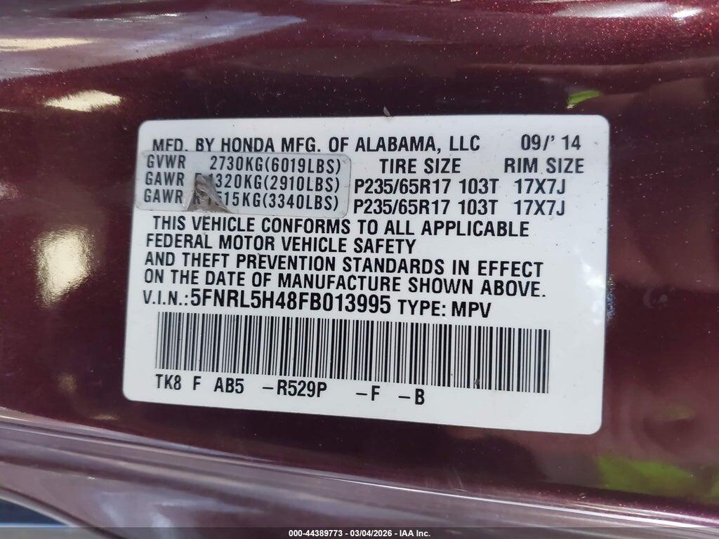 5FNRL5H48FB013995 2015 HONDA ODYSSEY photo no. 9