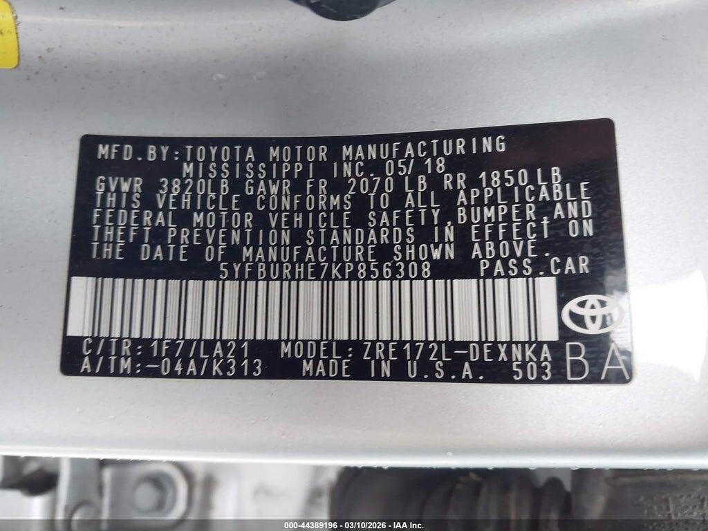 5YFBURHE7KP856308 2019 TOYOTA COROLLA photo no. 9