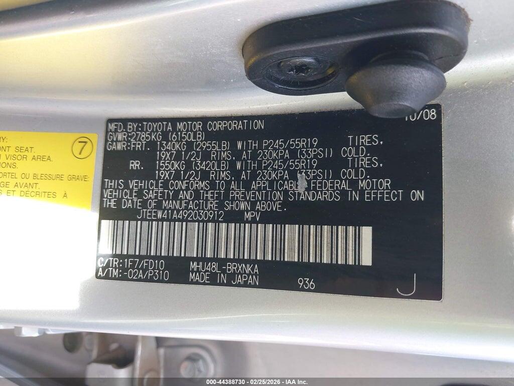 JTEEW41A492030912 2009 TOYOTA HIGHLANDER HYBRID photo no. 9