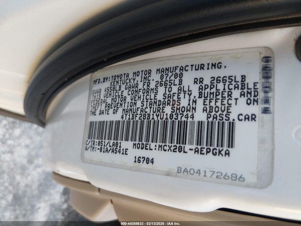 4T1BF28B1YU103744 2000 TOYOTA AVALON photo no. 9