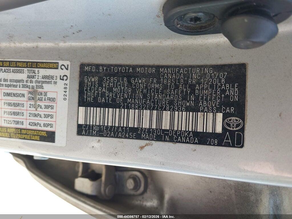 2T1BR32E77C782936 2007 TOYOTA COROLLA photo no. 9