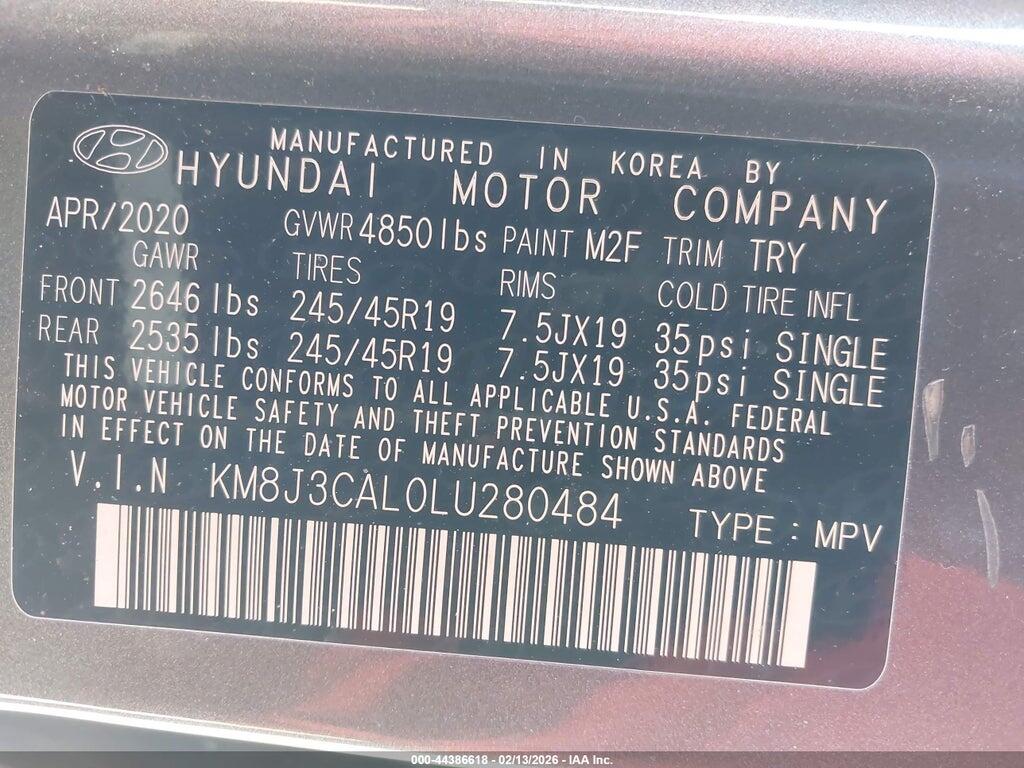 KM8J3CAL0LU280484 2020 HYUNDAI TUCSON photo no. 9