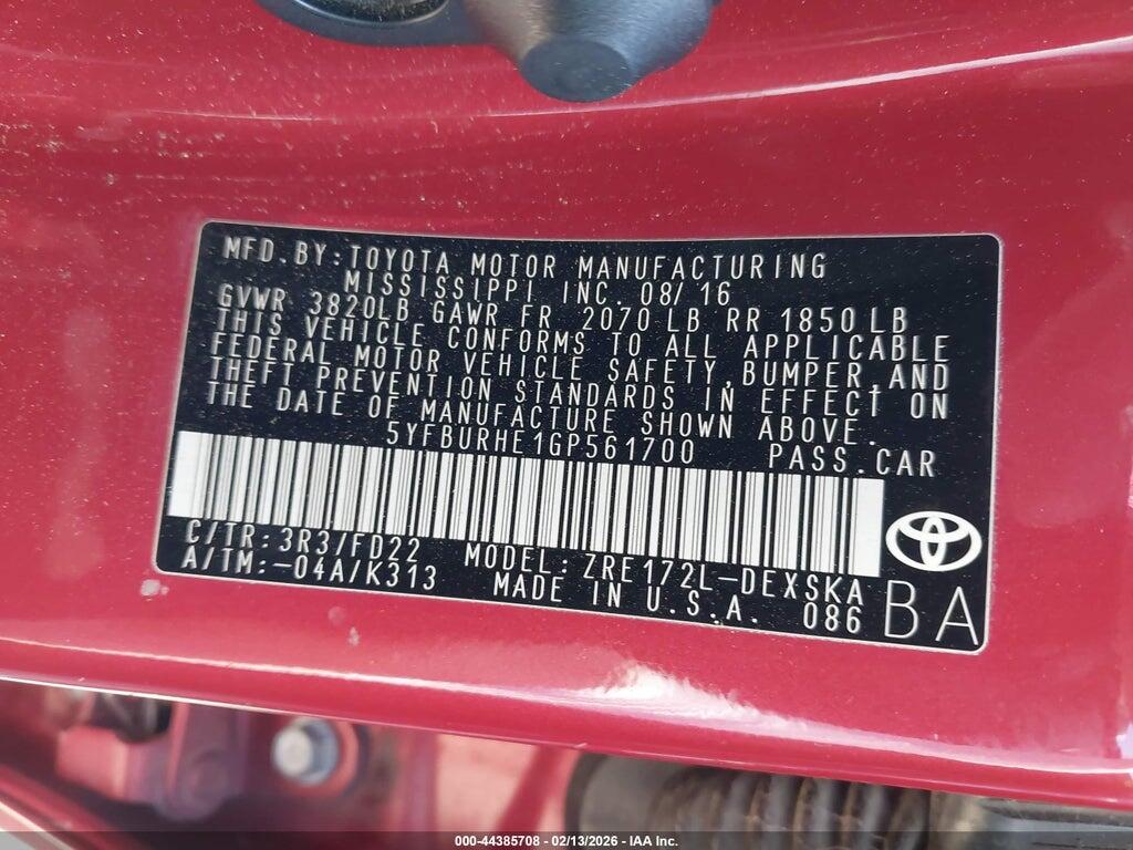 5YFBURHE1GP561700 2016 TOYOTA COROLLA photo no. 9