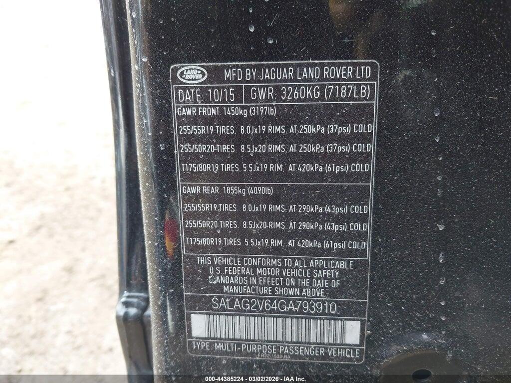 SALAG2V64GA793910 2016 LAND ROVER LR4 photo no. 9
