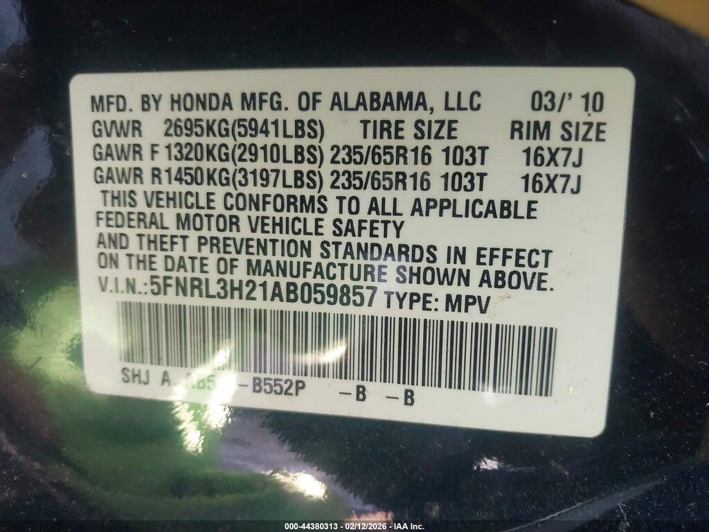 5FNRL3H21AB059857 2010 HONDA ODYSSEY photo no. 9