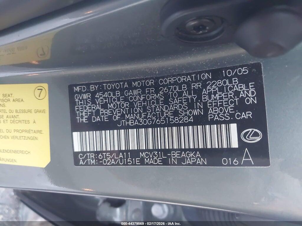 JTHBA30G765158284 2006 LEXUS ES 330 photo no. 9