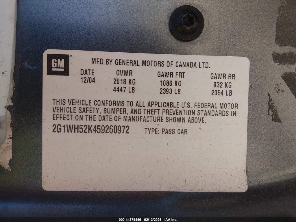 2G1WH52K459260972 2005 CHEVROLET IMPALA photo no. 9