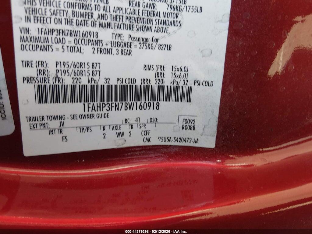 1FAHP3FN7BW160918 2011 FORD FOCUS photo no. 9