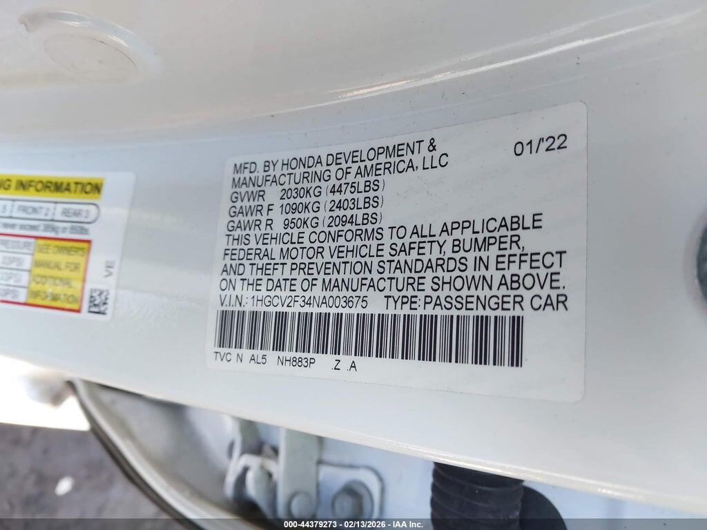 1HGCV2F34NA003675 2022 HONDA ACCORD photo no. 9