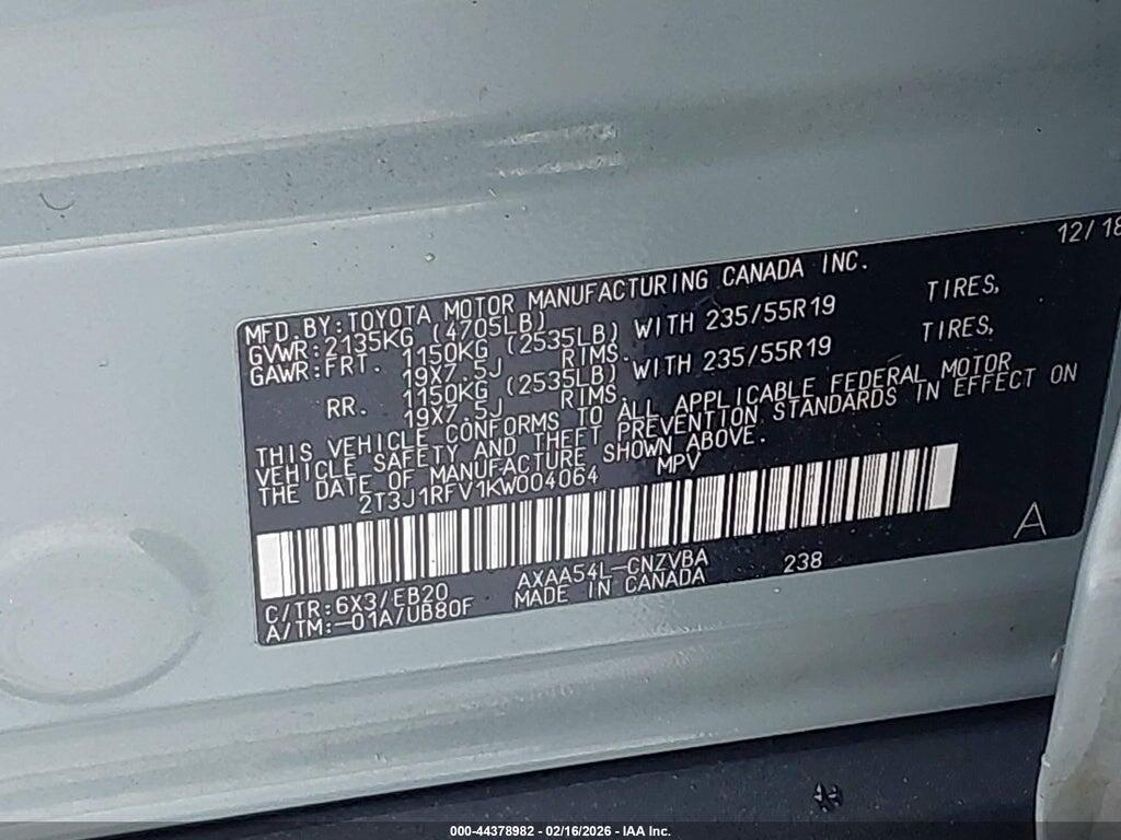 2T3J1RFV1KW004064 2019 TOYOTA RAV4 photo no. 9