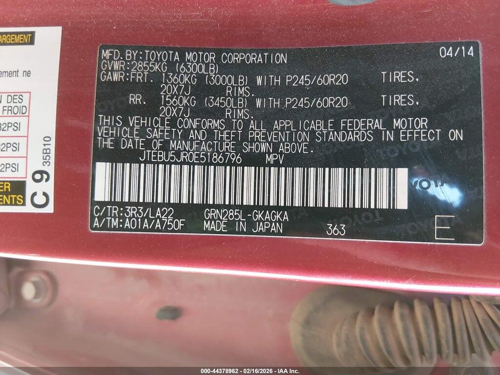 JTEBU5JR0E5186796 2014 TOYOTA 4RUNNER photo no. 9
