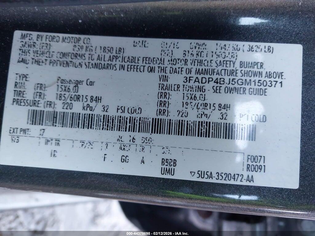 3FADP4BJ5GM150371 2016 FORD FIESTA photo no. 9