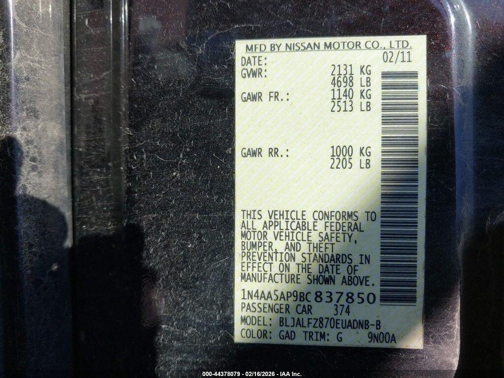 1N4AA5AP9BC837850 2011 NISSAN MAXIMA photo no. 9