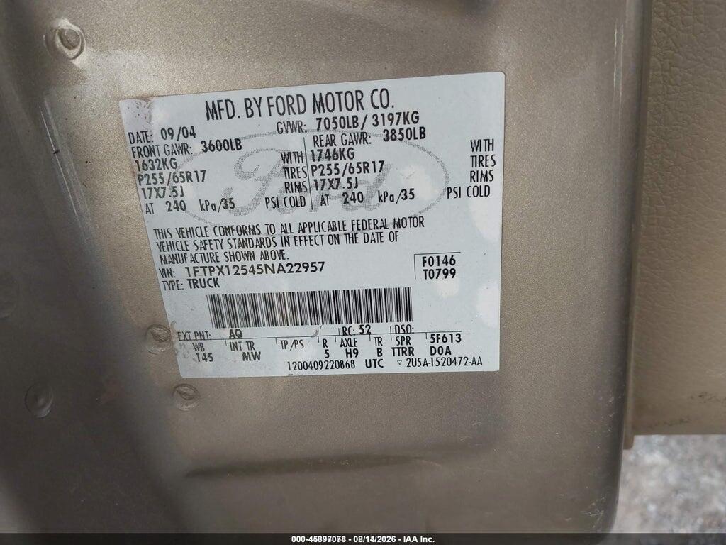 1FTPX12545NA22957 2005 FORD F-150 photo no. 9