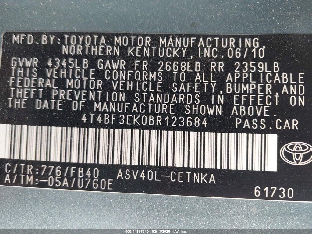 4T4BF3EK0BR123684 2011 TOYOTA CAMRY photo no. 9