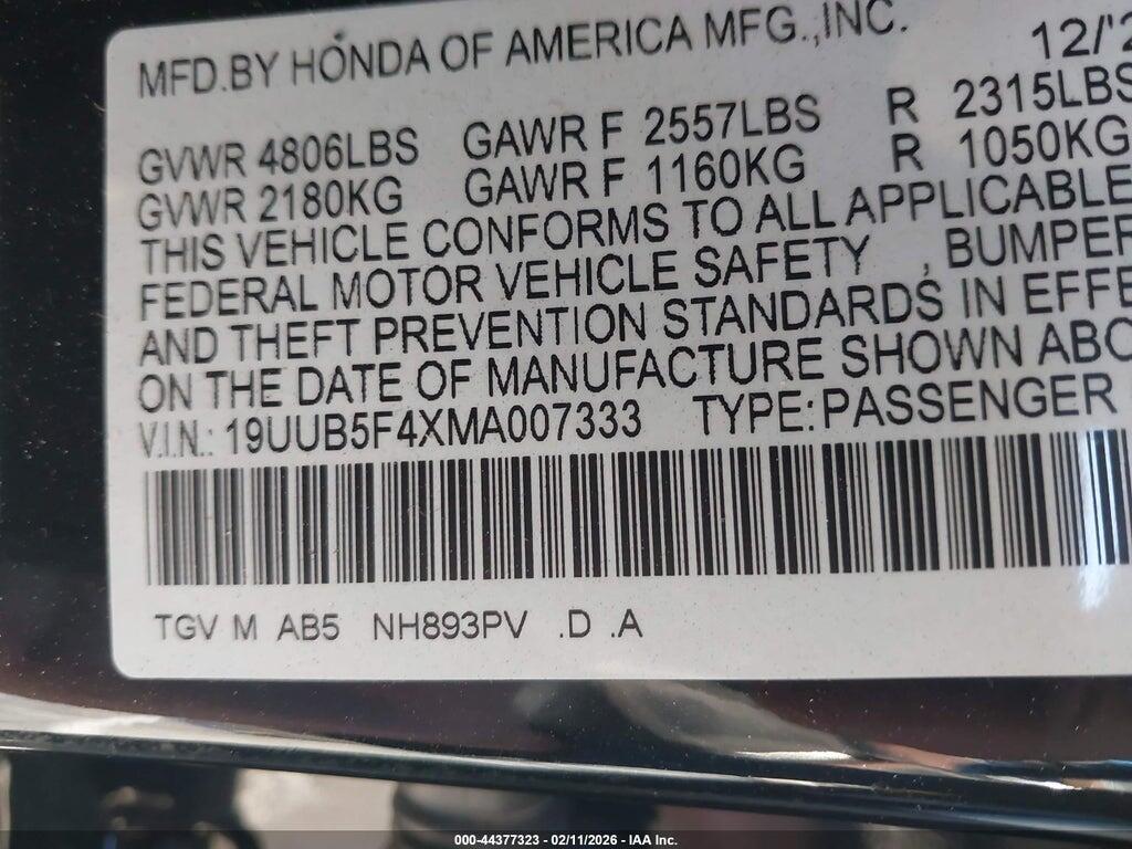 19UUB5F4XMA007333 2021 ACURA TLX photo no. 9