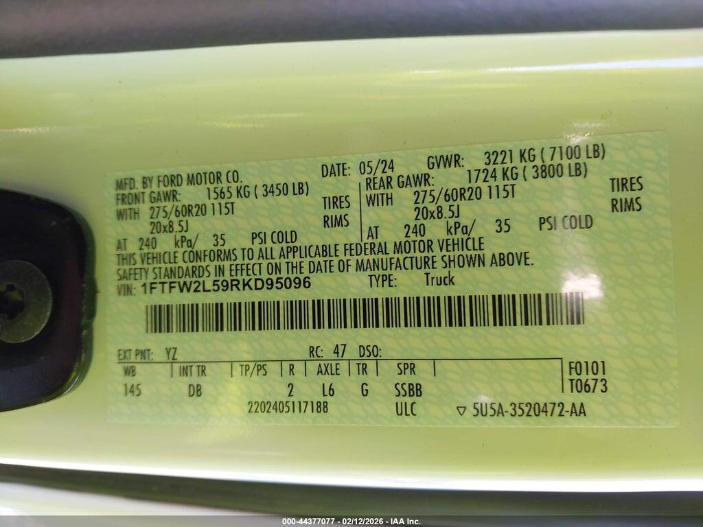1FTFW2L59RKD95096 2024 FORD F-150 photo no. 9