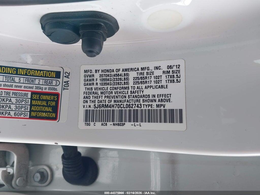 5J6RM4H70CL062743 2012 HONDA CR-V photo no. 9