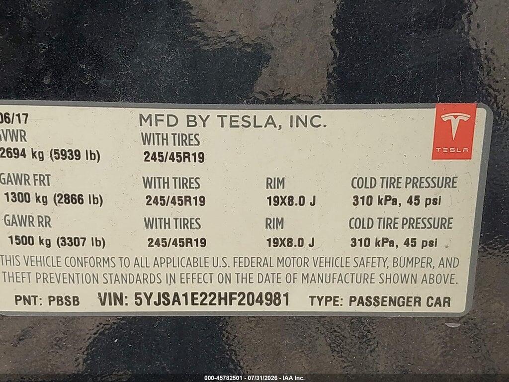 5YJSA1E22HF204981 2017 TESLA MODEL S photo no. 9