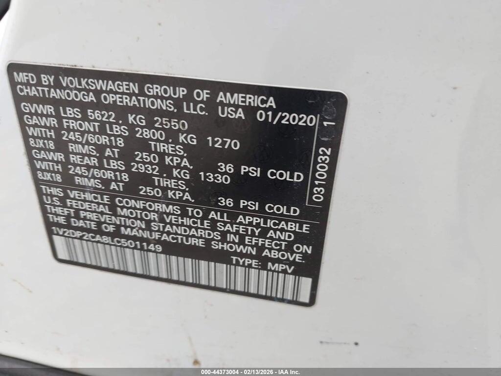 1V2DP2CA8LC501149 2020 VOLKSWAGEN ATLAS photo no. 9