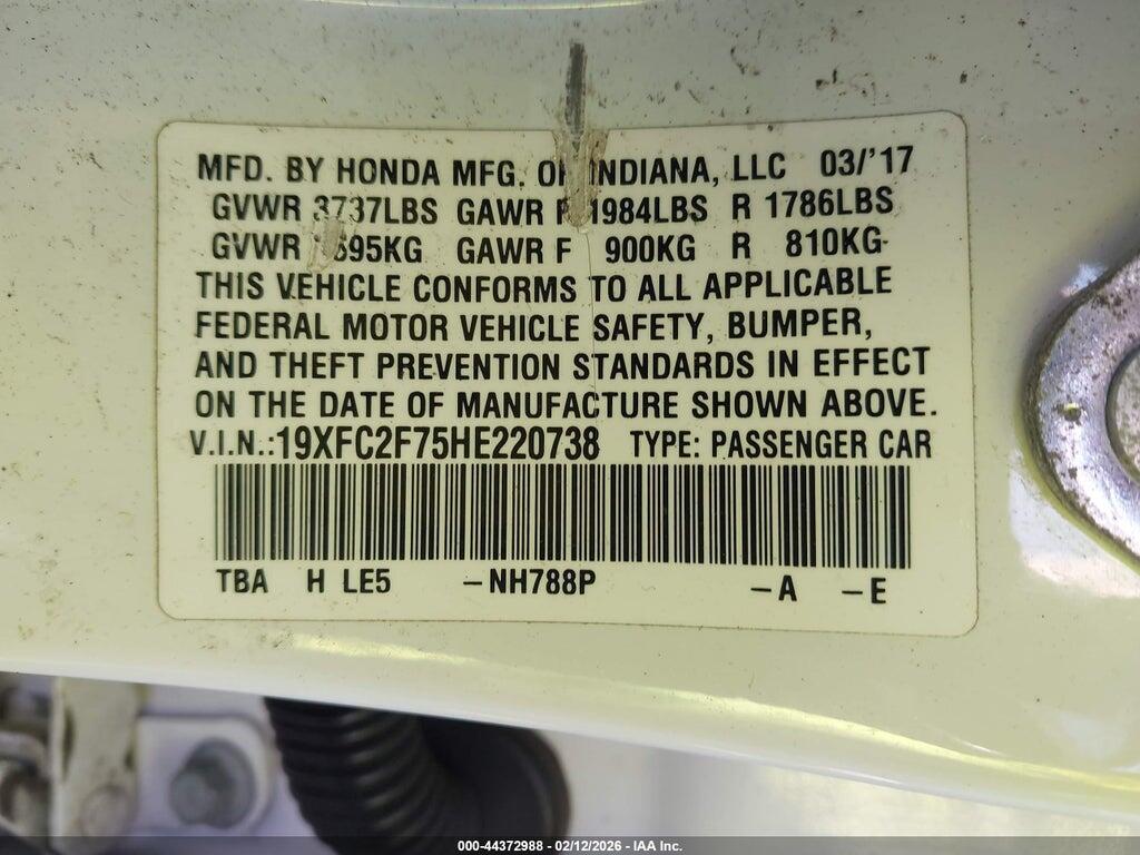 19XFC2F75HE220738 2017 HONDA CIVIC photo no. 9