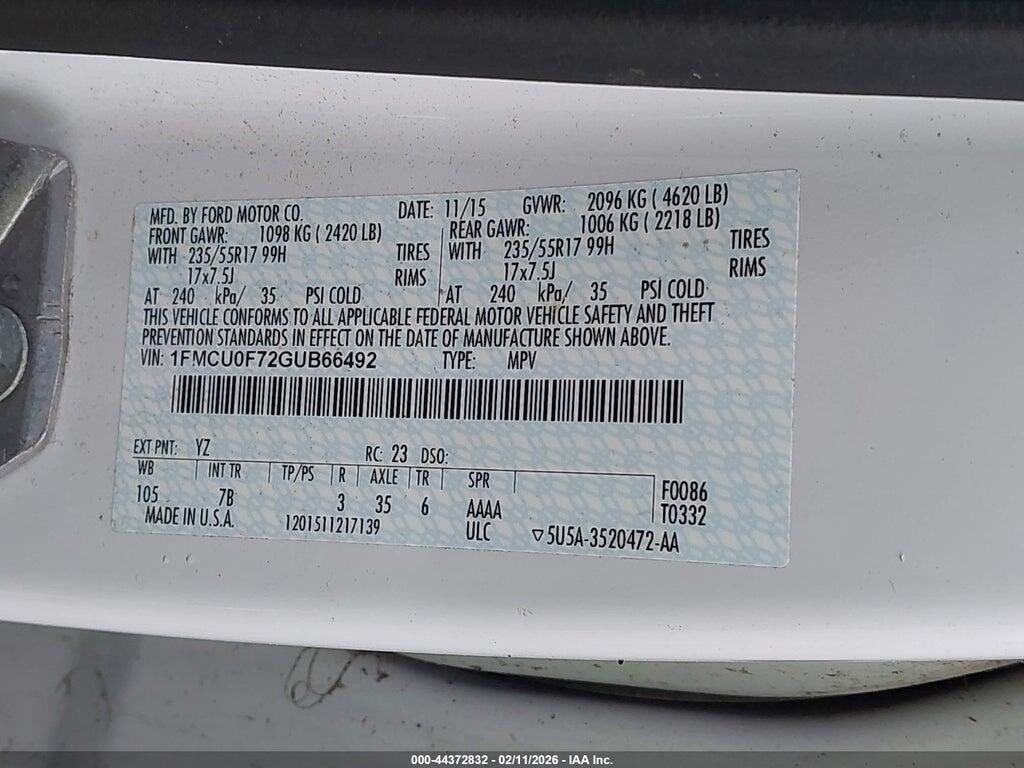 1FMCU0F72GUB66492 2016 FORD ESCAPE photo no. 9