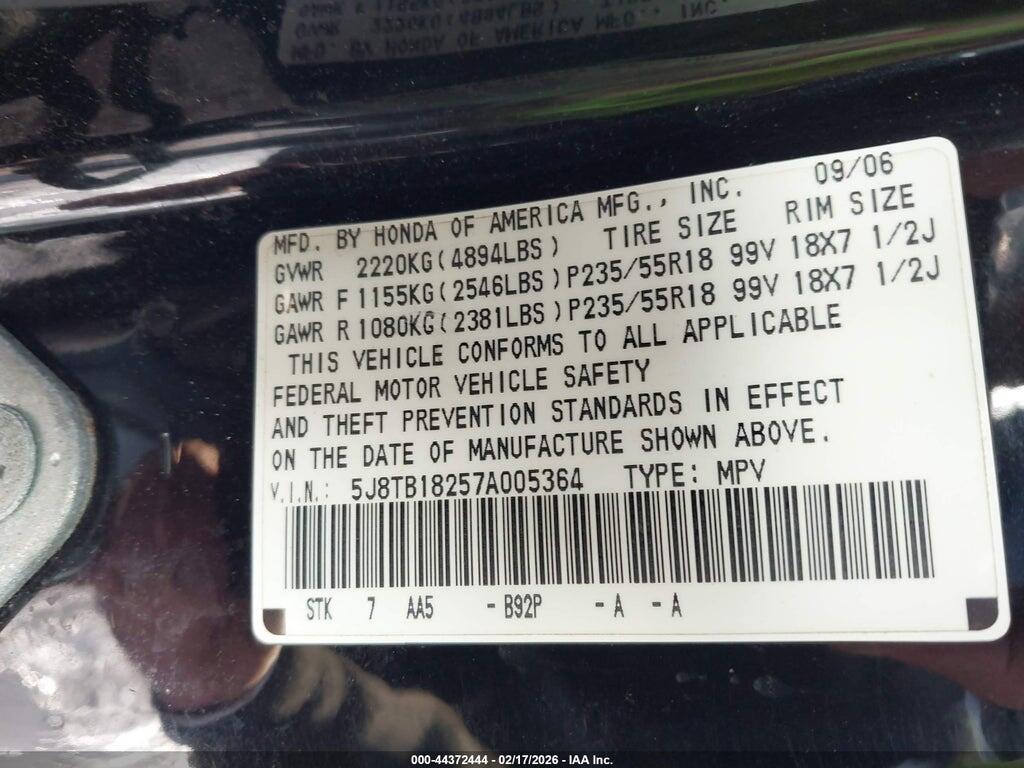 5J8TB18257A005364 2007 ACURA RDX photo no. 9