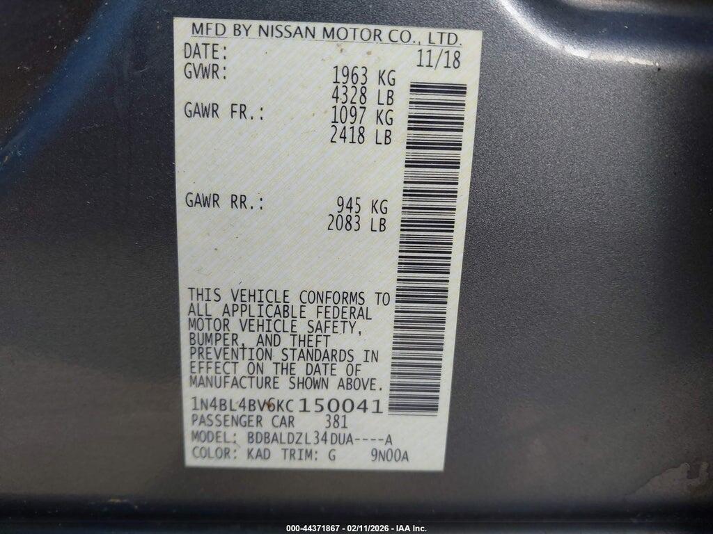 1N4BL4BV6KC150041 2019 NISSAN ALTIMA photo no. 9