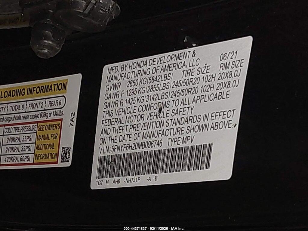 5FNYF6H20MB096746 2021 HONDA PILOT photo no. 9