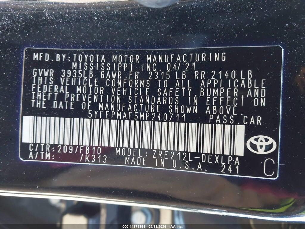 5YFEPMAE5MP240711 2021 TOYOTA COROLLA photo no. 9