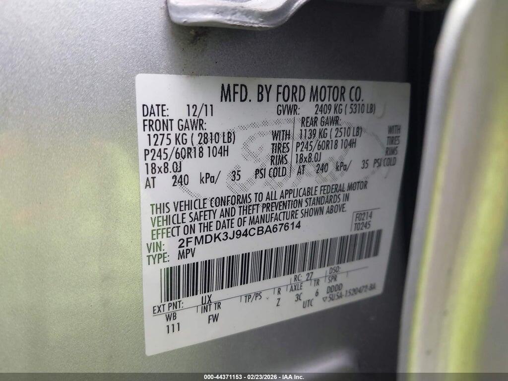 2FMDK3J94CBA67614 2012 FORD EDGE photo no. 9