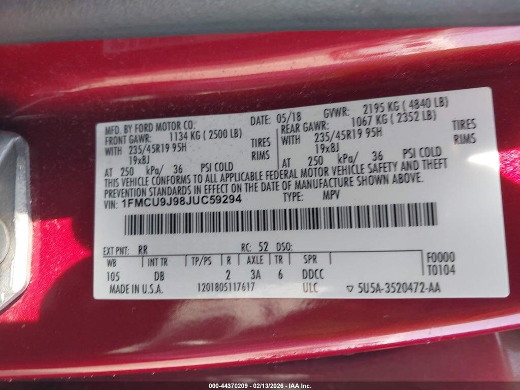 1FMCU9J98JUC59294 2018 FORD ESCAPE photo no. 9