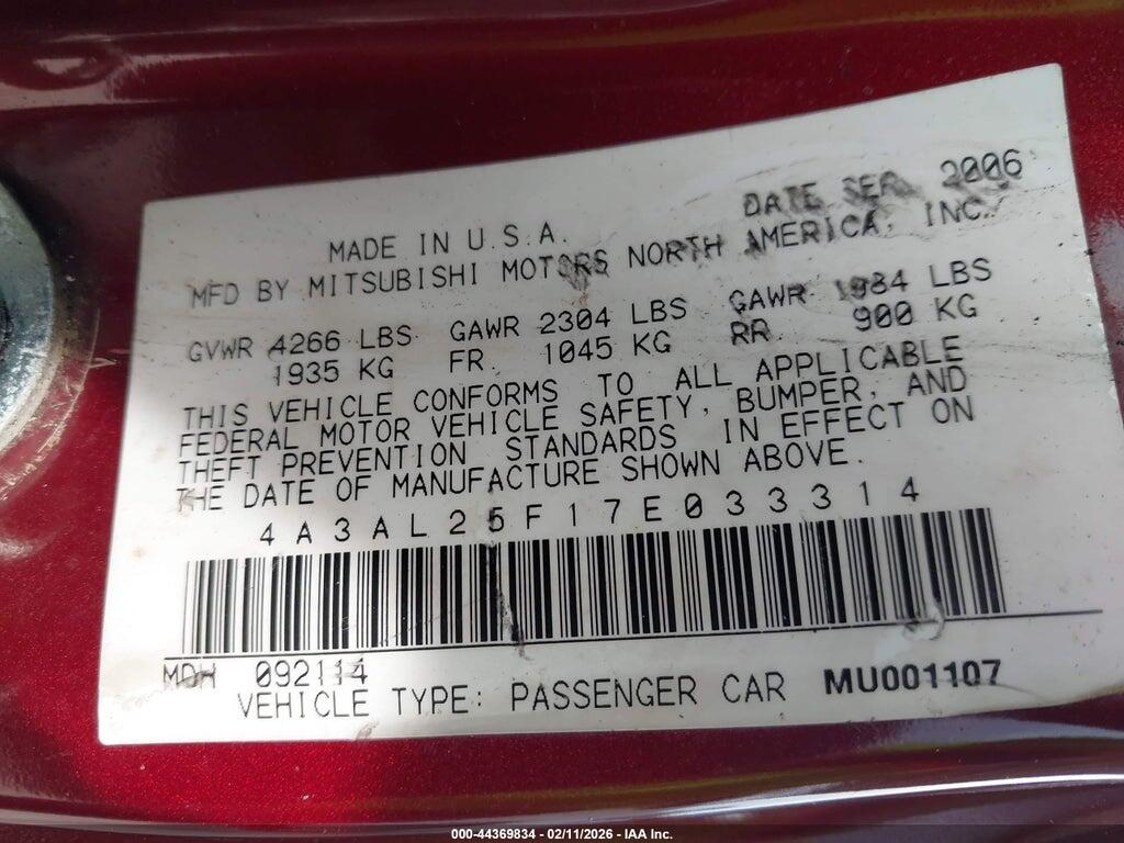 4A3AL25F17E033314 2007 MITSUBISHI ECLIPSE SPYDER photo no. 9