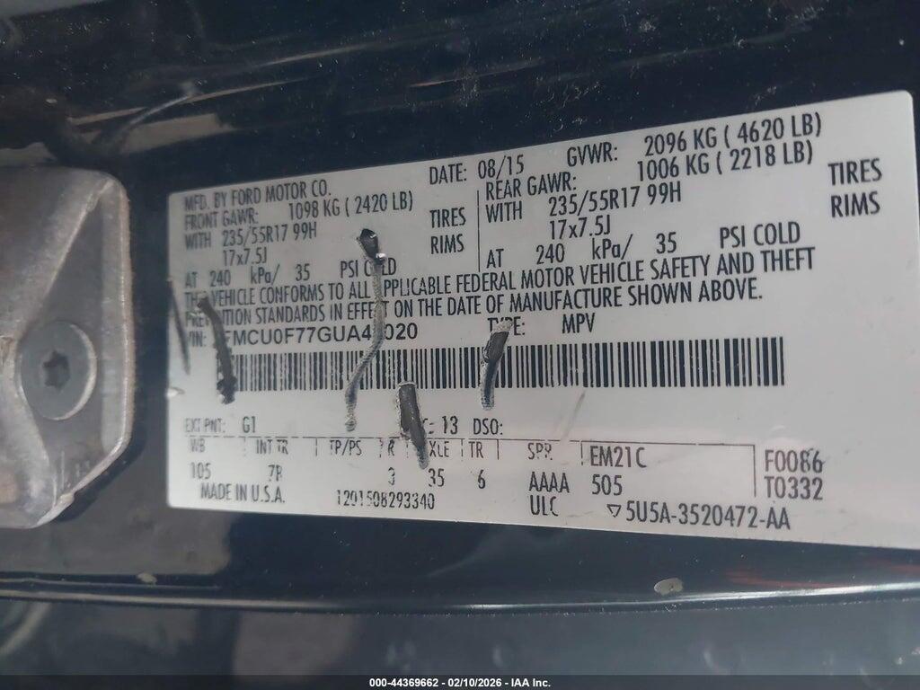 1FMCU0F77GUA48020 2016 FORD ESCAPE photo no. 9