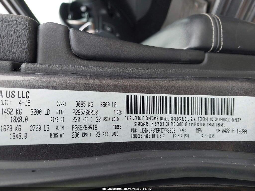 1C4RJFBM9FC778358 2015 JEEP GRAND CHEROKEE photo no. 9