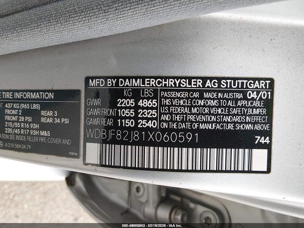 WDBJF82J81X060591 2001 MERCEDES-BENZ E 320 photo no. 9