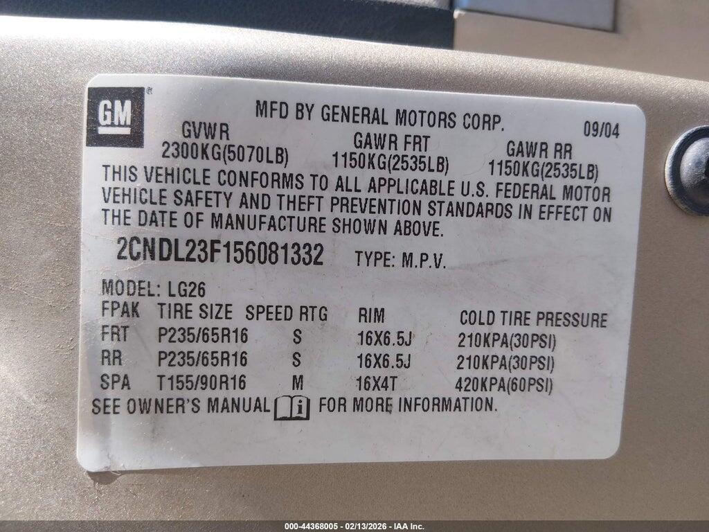 2CNDL23F156081332 2005 CHEVROLET EQUINOX photo no. 9