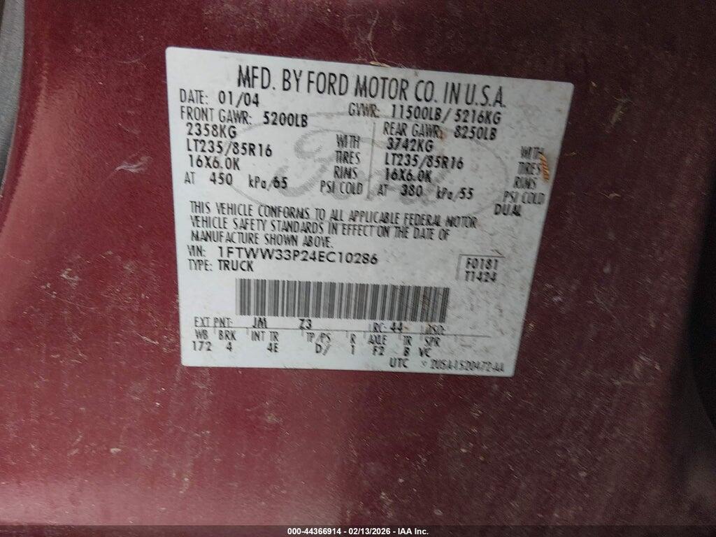 1FTWW33P24EC10286 2004 FORD F-350 photo no. 9