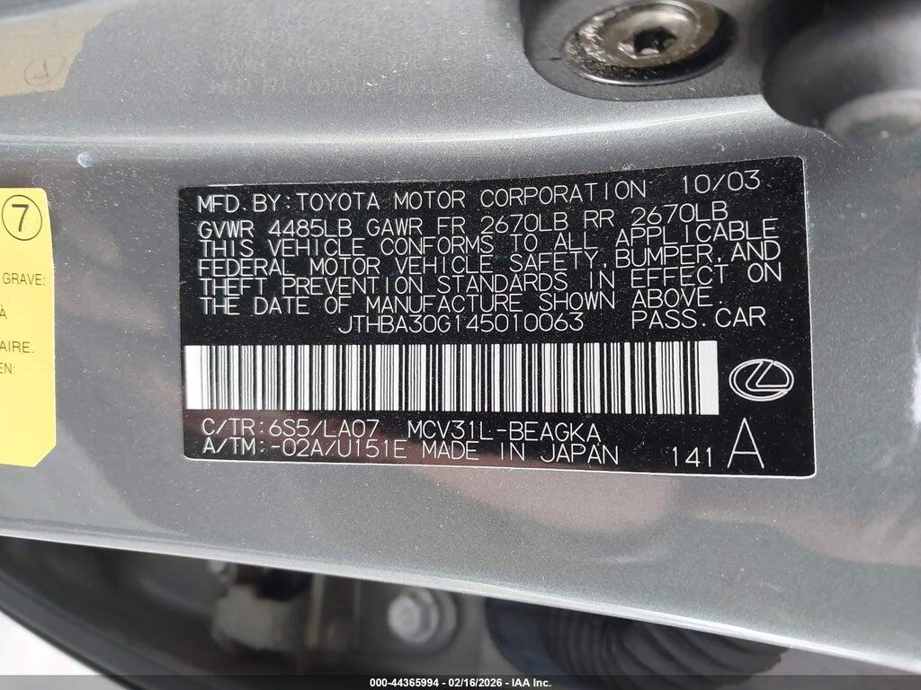 JTHBA30G145010063 2004 LEXUS ES 330 photo no. 9