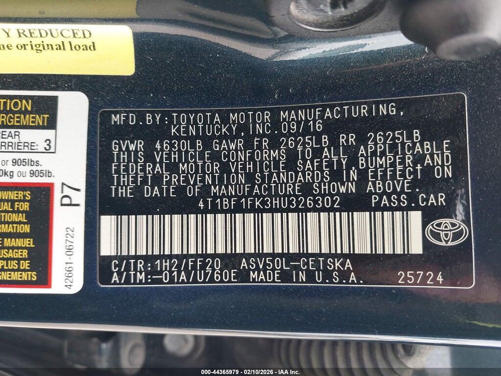 4T1BF1FK3HU326302 2017 TOYOTA CAMRY photo no. 9