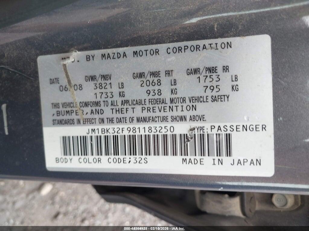 JM1BK32F981183250 2008 MAZDA MAZDA3 photo no. 9