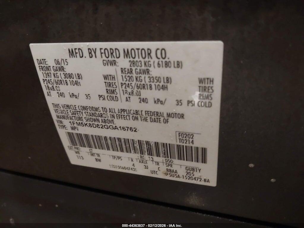 1FM5K8D82GGA16762 2016 FORD EXPLORER photo no. 9
