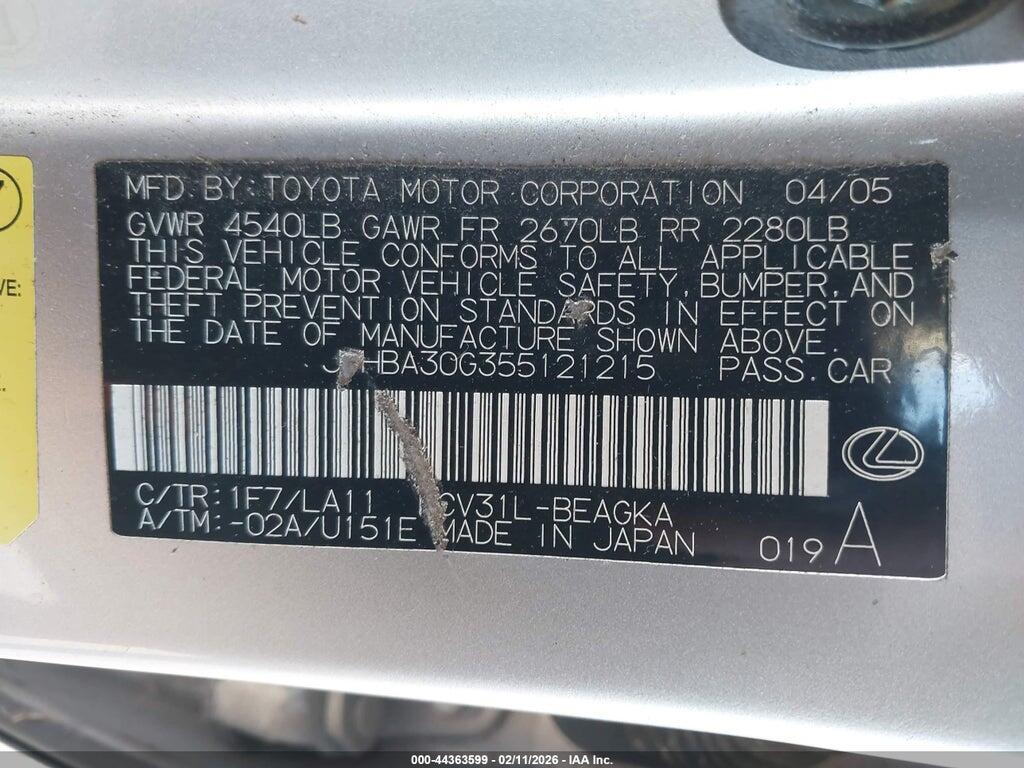 JTHBA30G355121215 2005 LEXUS ES 330 photo no. 7