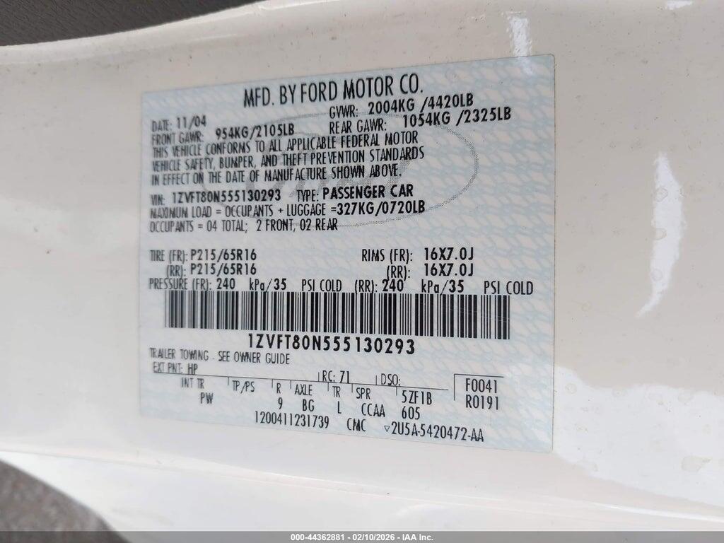 1ZVFT80N555130293 2005 FORD MUSTANG photo no. 9
