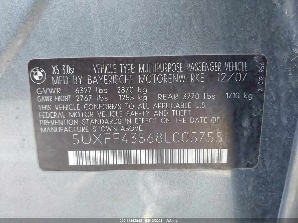 5UXFE43568L005755 2008 BMW X5 photo no. 9
