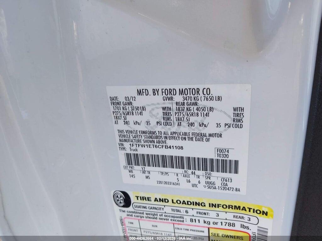 1FTFW1ET6CFB41108 2012 FORD F-150 photo no. 9
